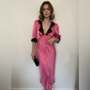 RIXO Fuchsia Maxi Dress with Black Lace